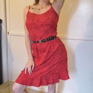 Red palm frond and monstera leaf midi dress!